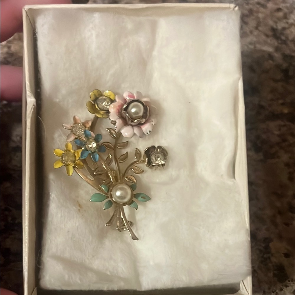 Floral Brooch with Multicolor Accents